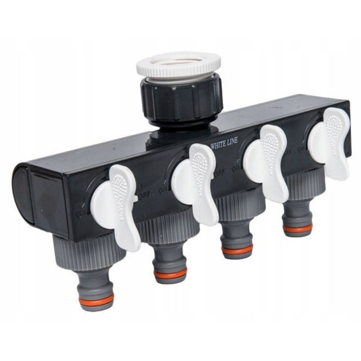 Distribuitor apa 4 cai cu valve, Bradas, plastic, alb