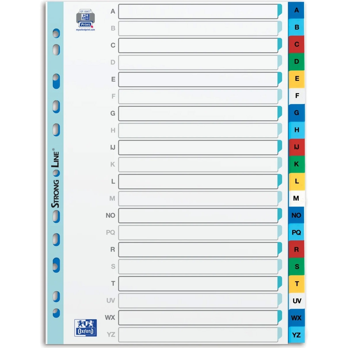 Index Plastic Alfabetic Oxford A4 A-Z, 20 File/Set, 11 Perforatii