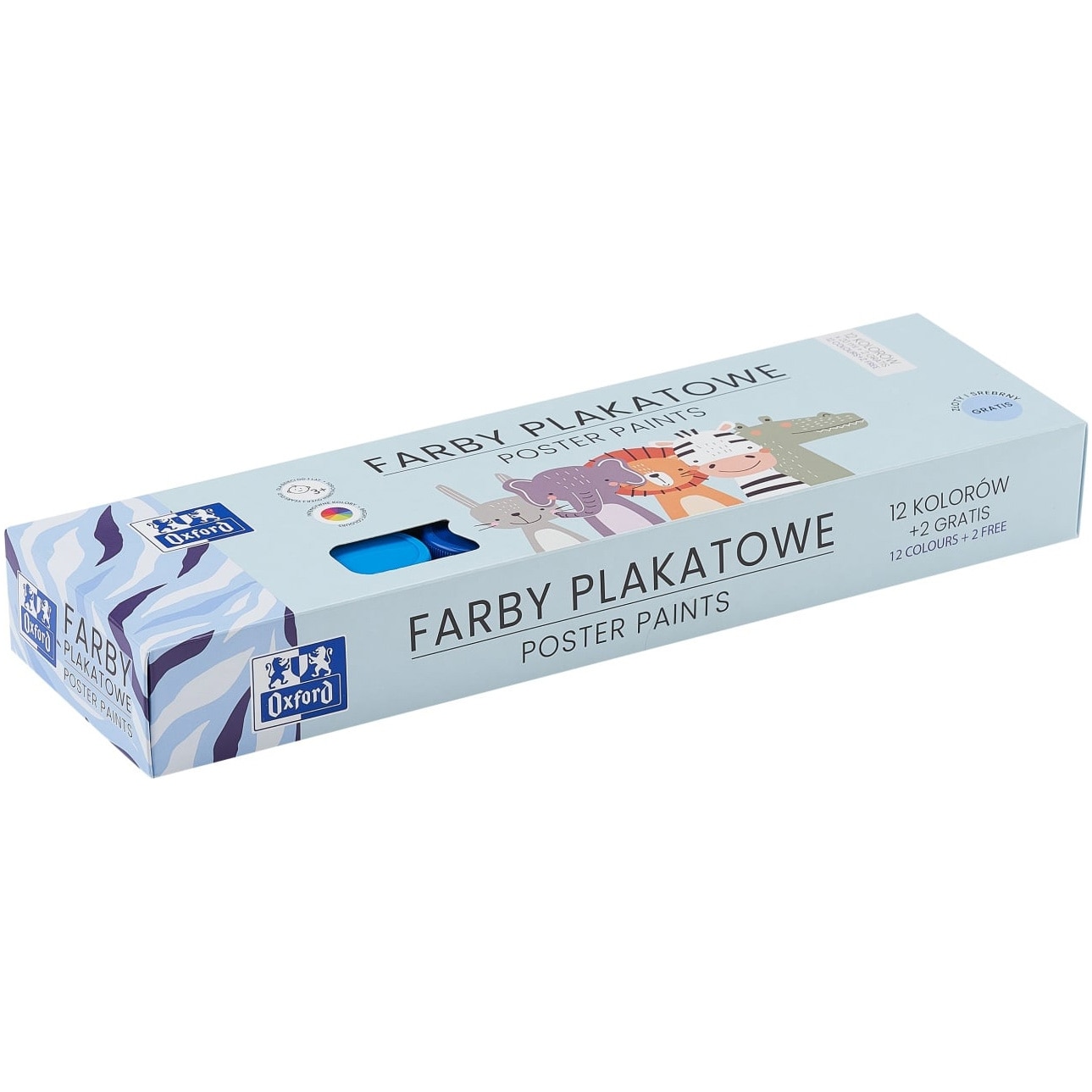 Acuarele Guase Oxford Kids Pentru Afise, Set 14 Culori, Recipient 20Ml, Include Auriu, Argintiu Si Culoarea Pielii, Motiv Zebra