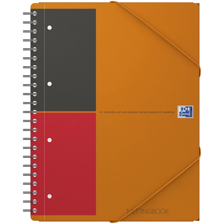 Agenda Organizator Oxford International Meeting Book, A4+ 80F, Hartie Optik 90G/Mp, Spira Dubla, Scribzee, Coperta Pp, Pefc, Margini Duble Si Antet, Microperforatii Si 4 Perforatii, 3 Clape Coperta Spate, Inchidere Cu Elastic, Dictando, Culoare Porto