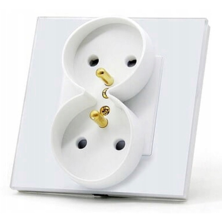Priza electrica dubla BSEED, 16A, 86 mm, din sticla calita, alb