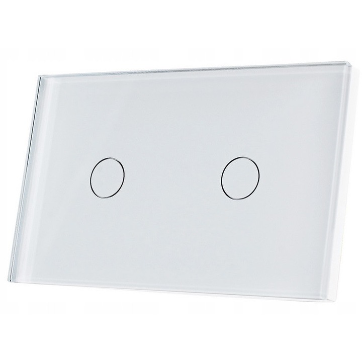 Intrerupator de lumina, BSEED, 2 butoane, sticla, alb