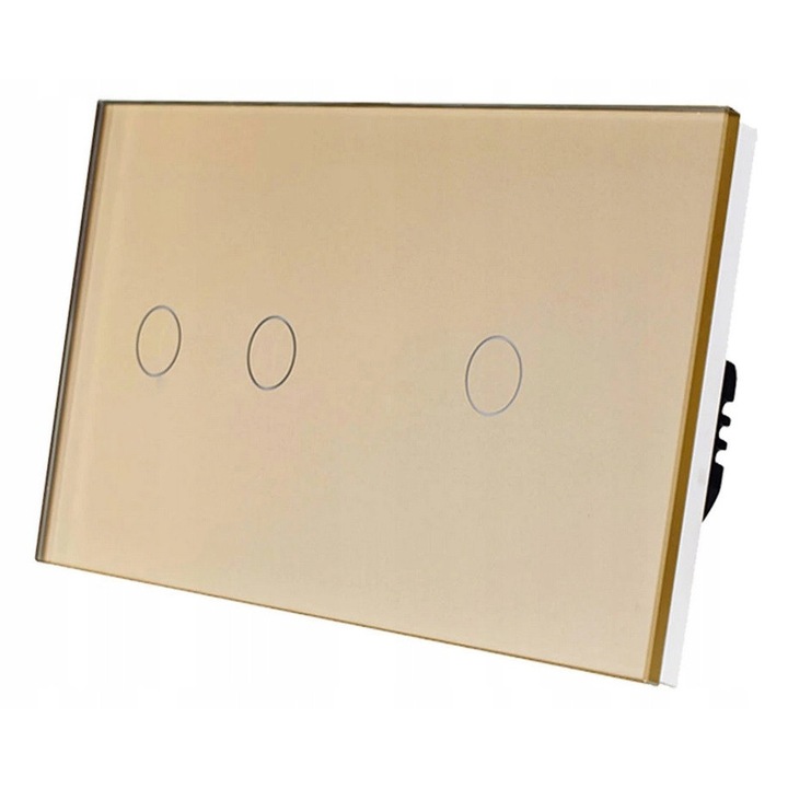 Intrerupator de lumina, BSEED, 3 butoane, sticla, auriu