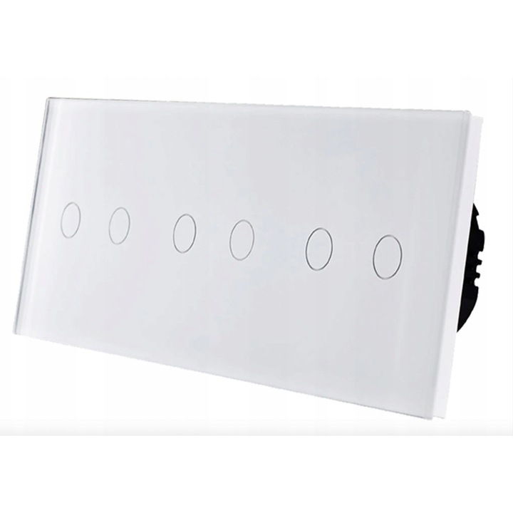 Intrerupator touch BSEED, 6 butoane, sticla, alb