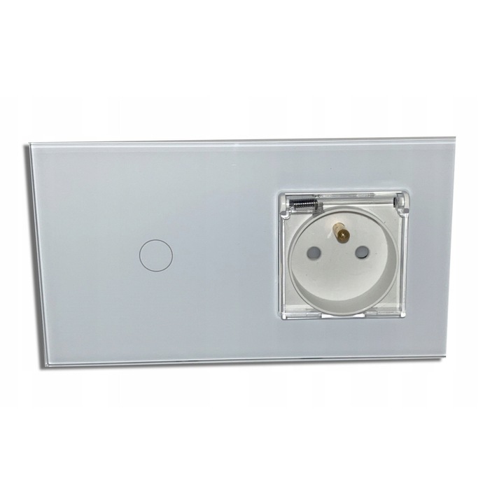 Intrerupator tactil cu priza, BSEED, 1 buton, alb