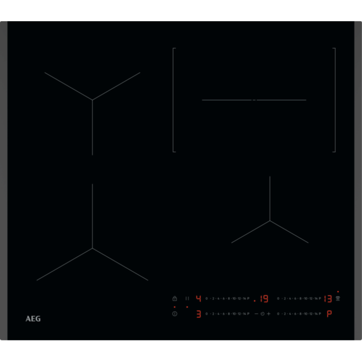 Плот за вграждане AEG TO64IC00FB, Индукция, 4 зони за готвене, Електронен таймер, Свързване с абсорбатор, Усилвател, Функция пауза, Черен