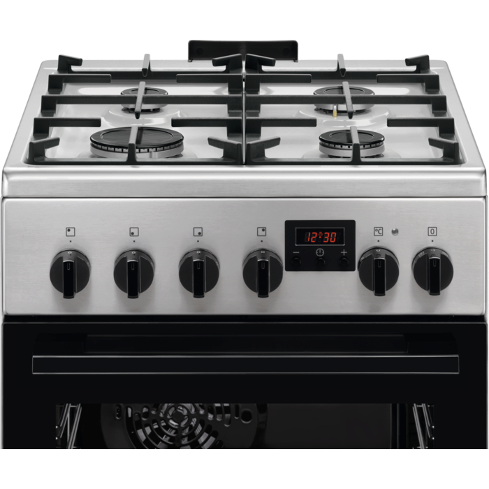 Aragaz Electrolux LKK540223X , Mixt, 4 arzatoare gaz, Gratare de fonta, Cuptor electric, Timer electronic, Grill electric, Clasa A, 50cm, culoare inox