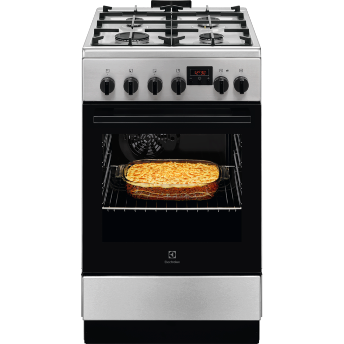 Aragaz Electrolux LKK540223X , Mixt, 4 arzatoare gaz, Gratare de fonta, Cuptor electric, Timer electronic, Grill electric, Clasa A, 50cm, culoare inox