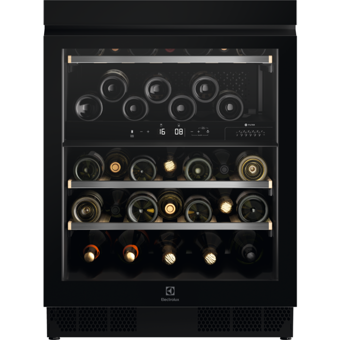 Racitor de vinuri Electrolux EWUD140B8B, 40 sticle, Rafturi lemn, Control electronic (Zona dubla de control), Clasa G, H 82 cm, Negru