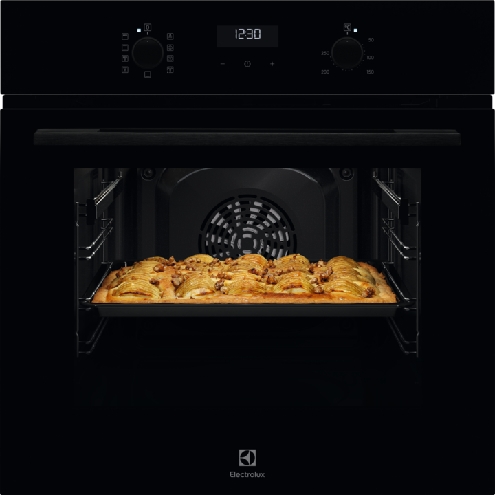 Фурна за вграждане Electrolux LOE8F38Z, Електрическа, Каталитично самопочистване, Сензорно управление, 99 предварително зададени програми, Плавно затваряне на вратата, Нетен обем 72 л, Клас A+, Черно стъкло
