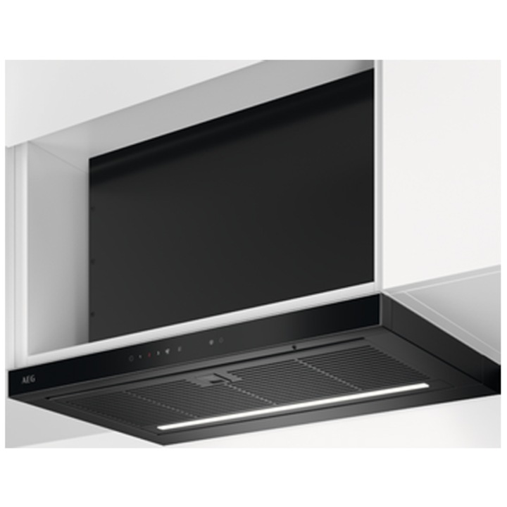 Телескопичен абсорбатор за вграждане AEG GDP866PB, Стъклен преден панел, Електронно управление, Свързване на котлони; Функция Breeze, Перфектно осветление, Абсорбираща мощност 650 м3/ч, 60 см, Черен