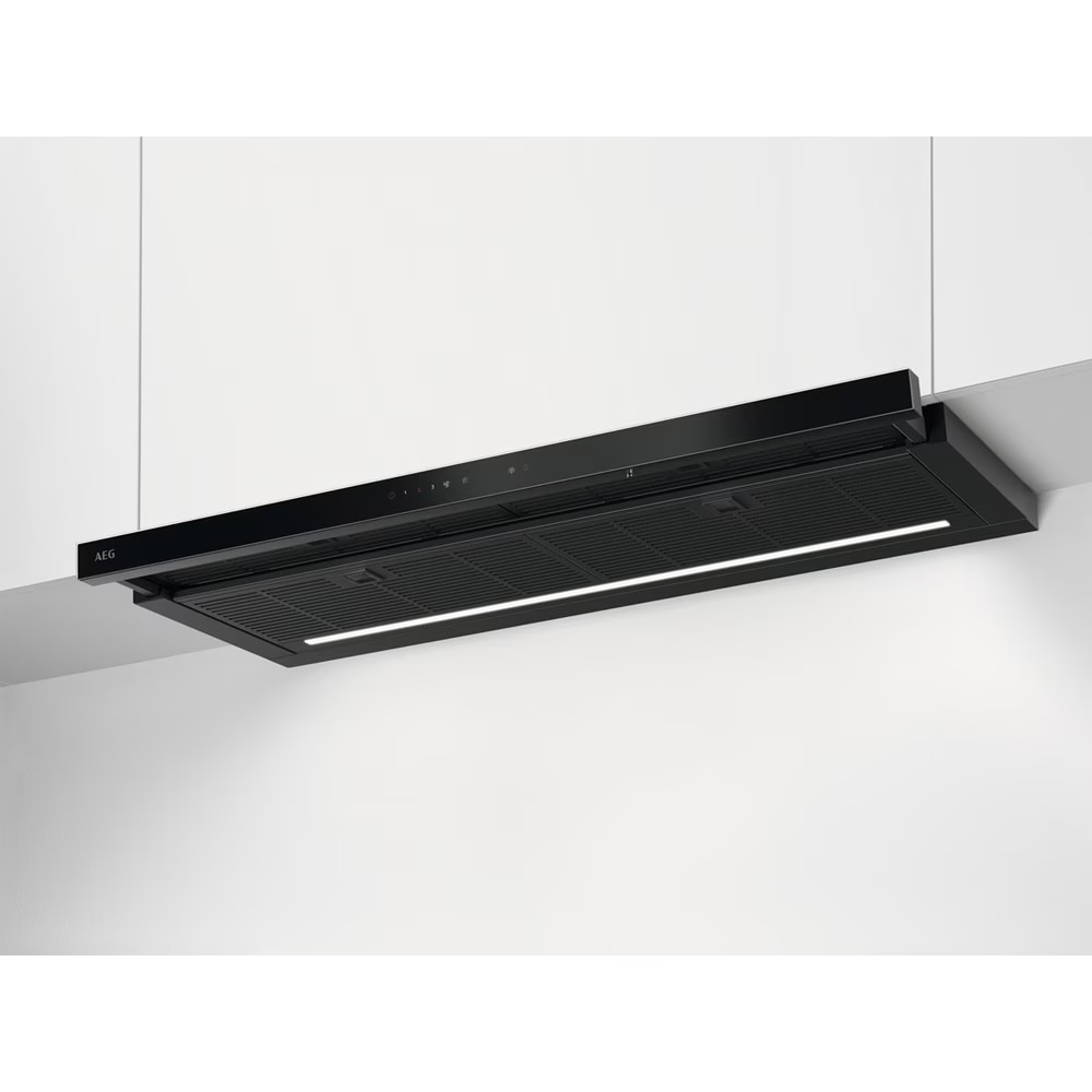 Hota telescopica incorporabila AEG GDP869PB, Panel frontal de sticla,Control electronic, Conectivitate plita; Functie Breeze, Perfect Illumination, Putere de absorbtie 650 mc/h, 90