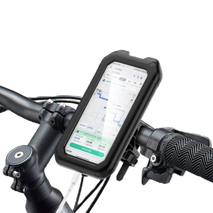 Suport impermeabil pentru bicicleta si motocicleta pentru telefon, 6-6.9 inch, ABS si aliaj de aluminiu, pentru ghidon 19-35 cm