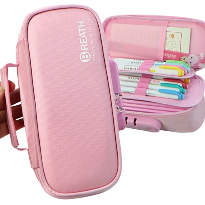 Penare cu cifru, Breath, capacitate mare, 4 compartimente, Roz