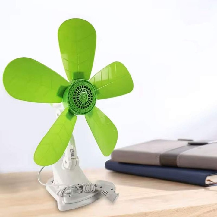 Ventilator Aer Portabil SIKS De Birou Sau Podea Cu 1 Viteza, Prindere Cu Clips, Reglabil, Conectare La Priza, Silentios, Puternic, Pentru Casa, Atelier, Camera Copii Sau Birou, Verde