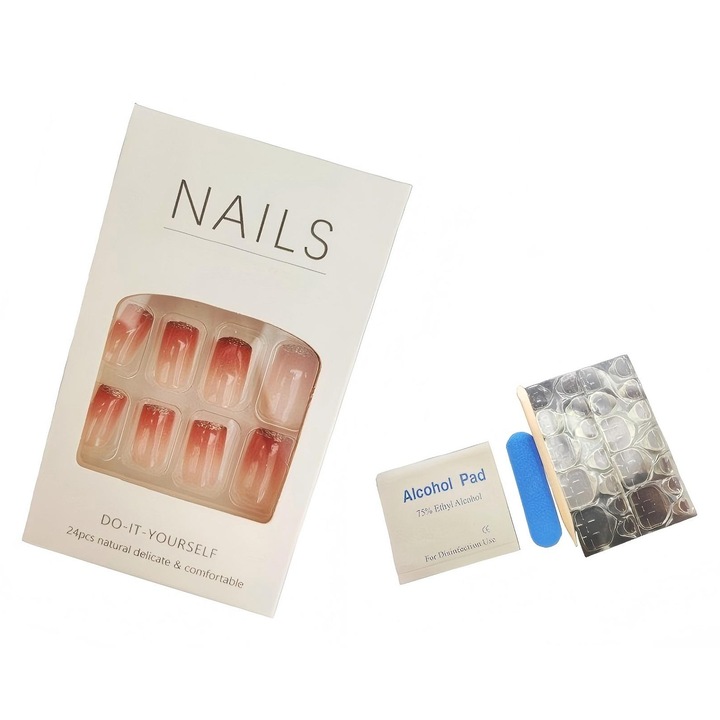 Set 24 unghii false, Tip press on, Set complet, Nud