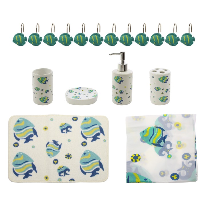 Set accesorii baie, Kadda SWBS-287, model pesti, 18 piese