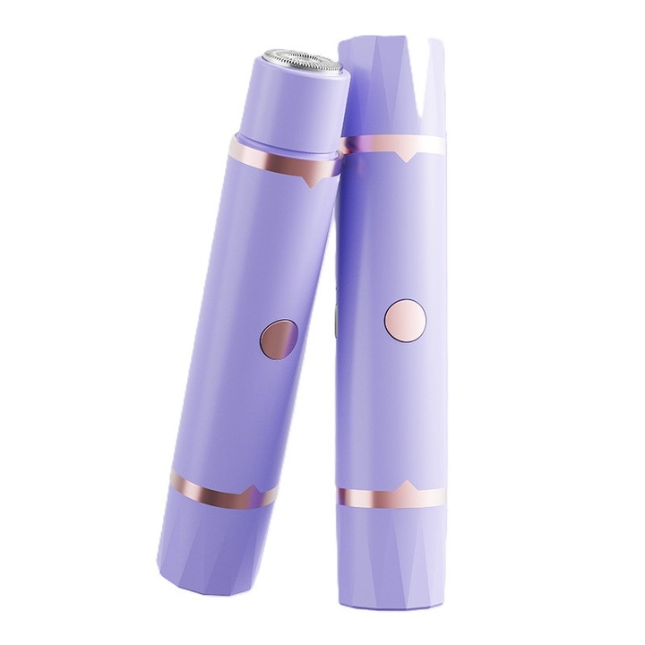 Електрически епилатор с две глави за жени – Подстригване без раздразнения, Преносим с Type-C зареждане, Безшумен мотор, Безопасни заоблени глави, Може да се пере, Лилав