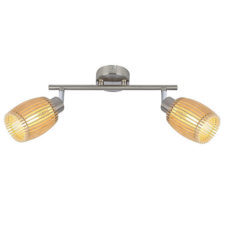 Plafoniera Blind KL162001, 2 x E14, nichel satinat + lemn natur, moderna