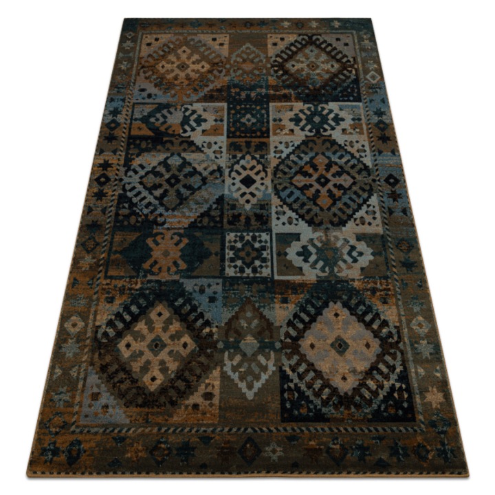 Covor DYWANY ŁUSZCZÓW de lana Omega AVAR Cadru, caro, oriental - tabac maro, 235x350 cm