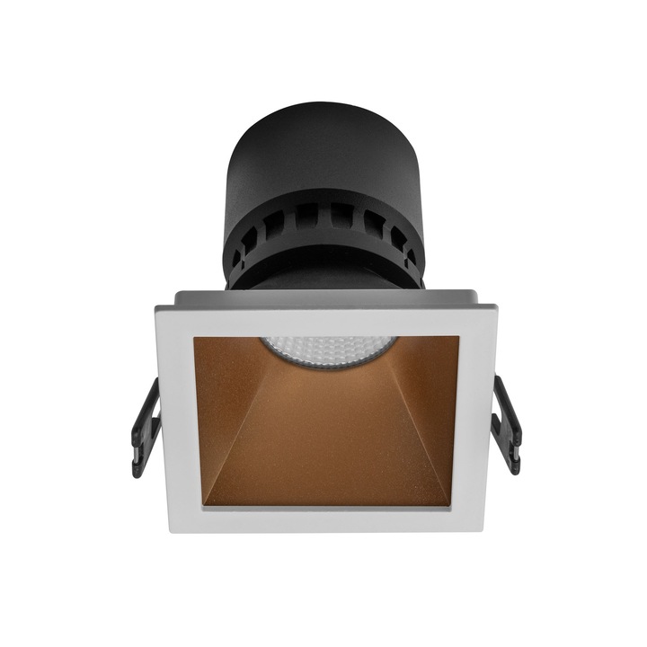 Spot incastrat Xpoli PO04, 1 x GU10, patrat, alb cu finisaj sablat + auriu satinat