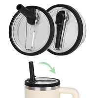 Set 2 capace pentru cani Stanley, Axroad Mall, Capac de schimb de 40 OZ potrivit pentru paharul Stanley, Cu pai pliabil, Fixare sigura, Etanse, Rezistent la stropire, Reutilizabil, Protectie impotriva prafului, Plastic, 9.9cm, Negru