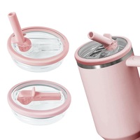 Set 2 capace pentru cani Stanley, Axroad Mall, Capac de schimb de 40 OZ potrivit pentru paharul Stanley, Cu pai pliabil, Fixare sigura, Etanse, Rezistent la stropire, Reutilizabil, Protectie impotriva prafului, Plastic, 9.9cm, Roz