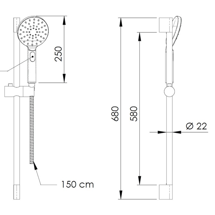 Set dus para + furtun + bara, Remer 315L318MP, cromat, 4 functii, 1.5 m