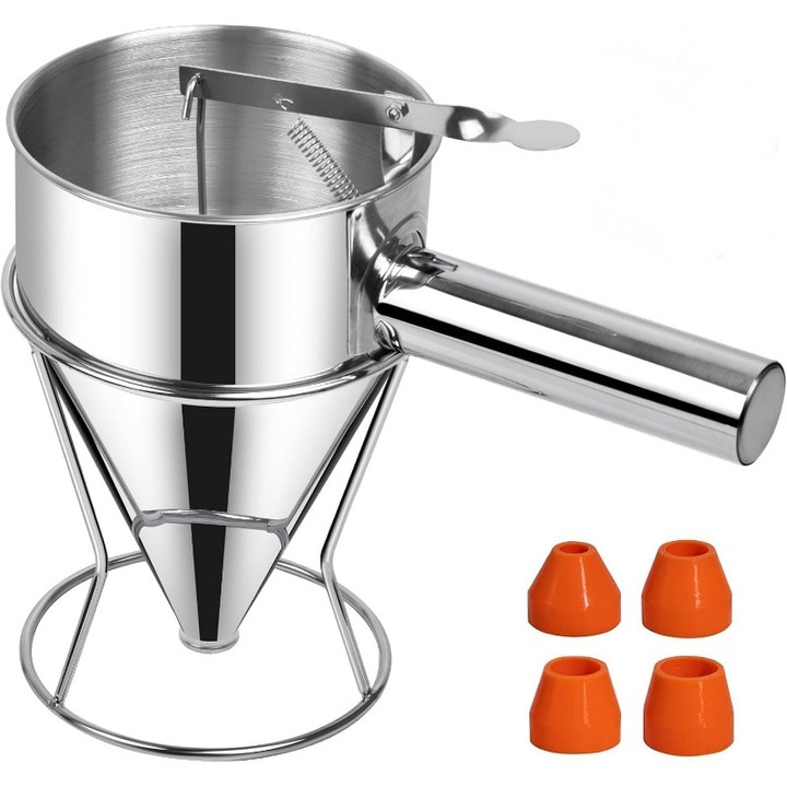 Dozator de aluat, otel inoxidabil, dozator de aluat de crepe, 1200 ml, dozator de aluat de crepe, dozator de aluat, ceasca de masurare cu suport, 4 furnici, portii, Inox Aparat Samosa 0.01 W