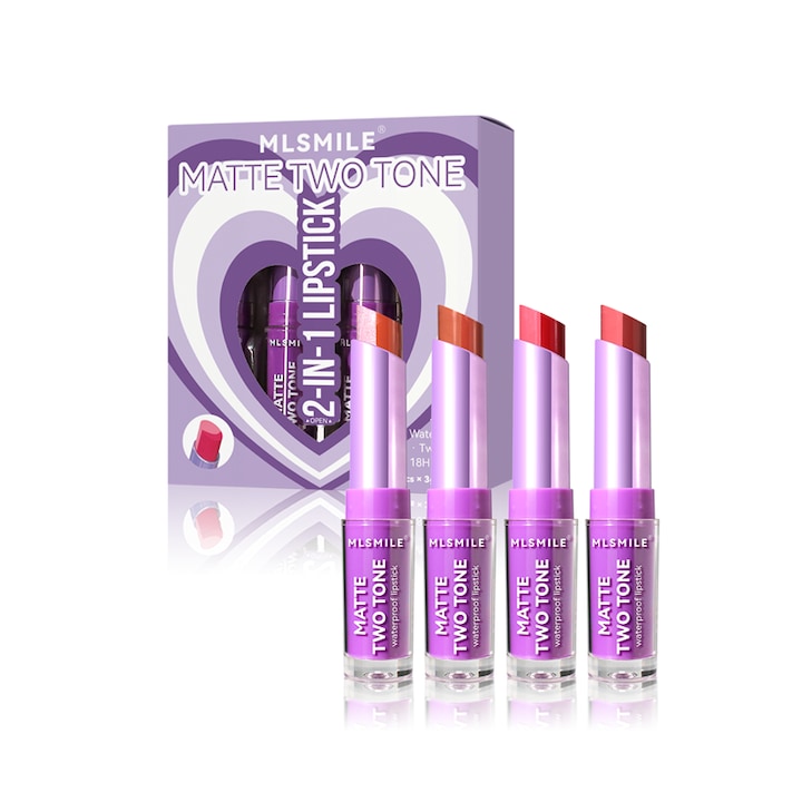 Set ruj bicolor, culoare gradient, rezistent la apa si de lunga durata, creion de buze, set de patru piese