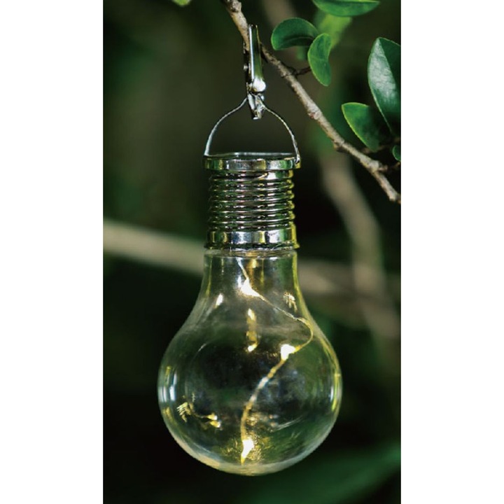 Lampa solara 3 microLED Hoff, bec, plastic, H 17 cm, lumina calda, transparent, exterior