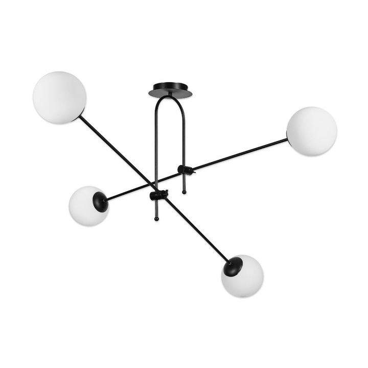 Lustra Nuray KL114007, 4 x E27, negru + alb opal, modern