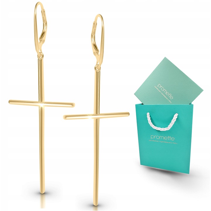 Cercei Promette, model cruce, argint 925, placat cu aur