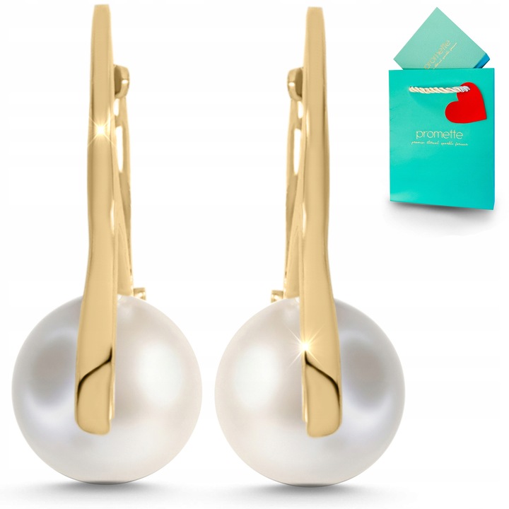 Cercei Promette, cu perle, placat cu aur, argint 925, auriu/alb