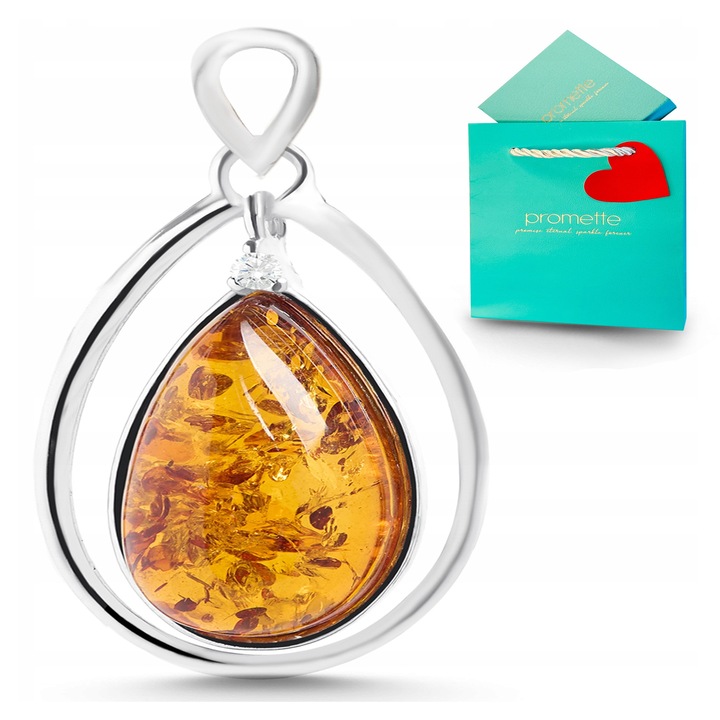 Pandantiv Promette, cu chihlimbar, argint 925, maro/argintiu