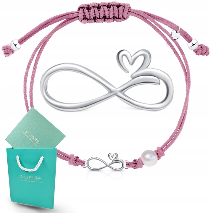 Bratara pentru fetite, Promette, argint 925, cu snur reglabil, roz/argintiu