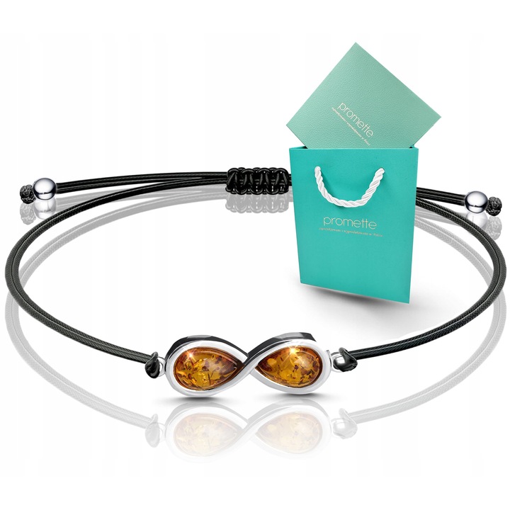 Bratara Promette, din argint 925, cu chihlimbar natural, snur reglabil