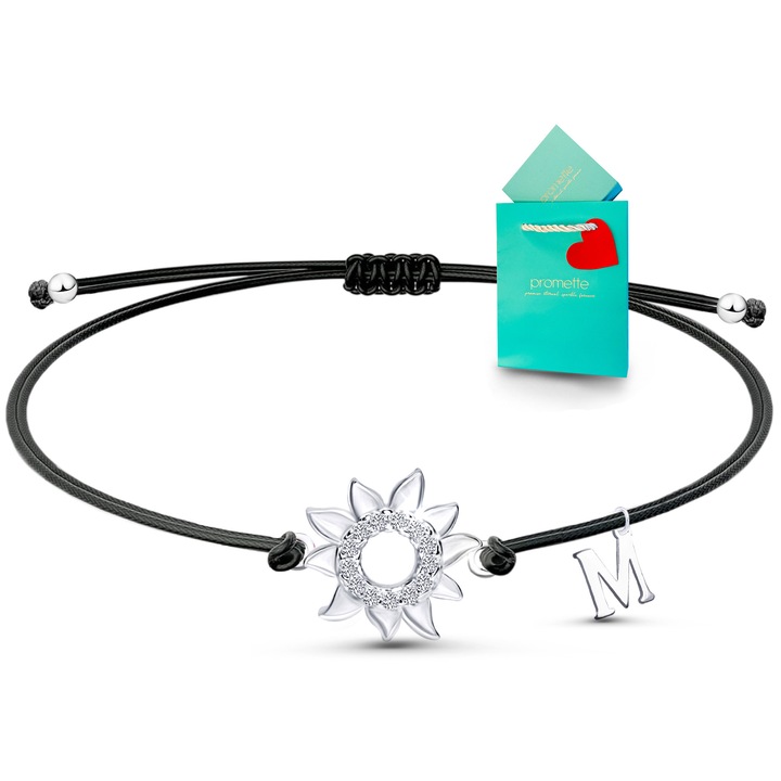 Bratara Promette, din argint 925, cu zirconiu, snur reglabil
