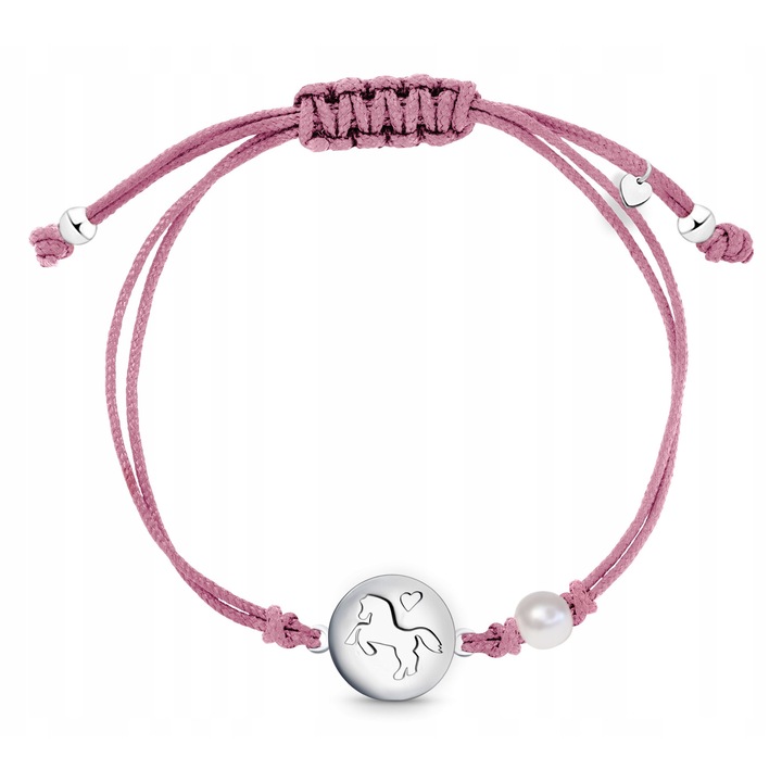 Bratara pentru fetite, Promette, Model unicorni, Argint 925, Roz