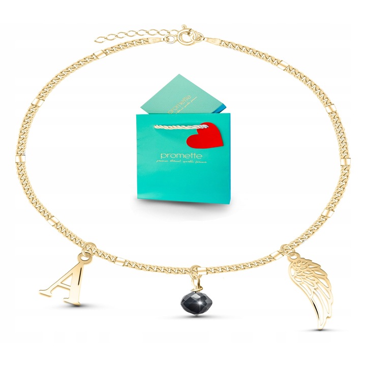 Bratara Promette, din argint 925, cu turmalin negru, placat cu aur