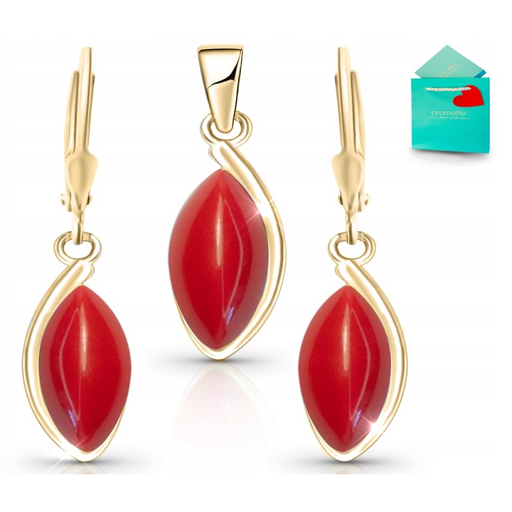 Set cercei si pandantiv Promette, Argint 925, Auriu/Rosu