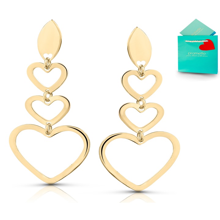 Cercei lungi Promette, model inima, argint 925, placat cu aur