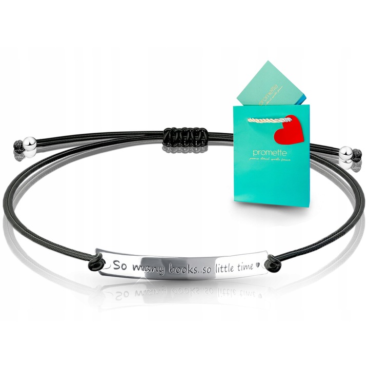 Bratara Promette, din argint 925, cu snur reglabil, negru/argintiu