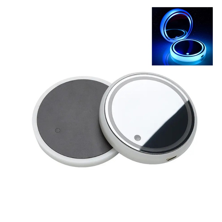 Set 2 Suporturi bauturi LED, FITUNIVERSAL, 7 culori luminescente, incarcare USB, Buton On/Off