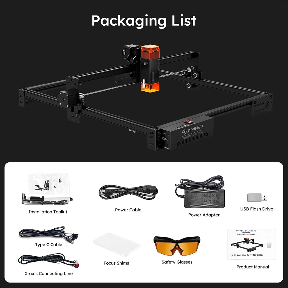 Masina de gravat Laser ATOMSTACK A10 Pro V2, 10W, Precizie 0.01mm