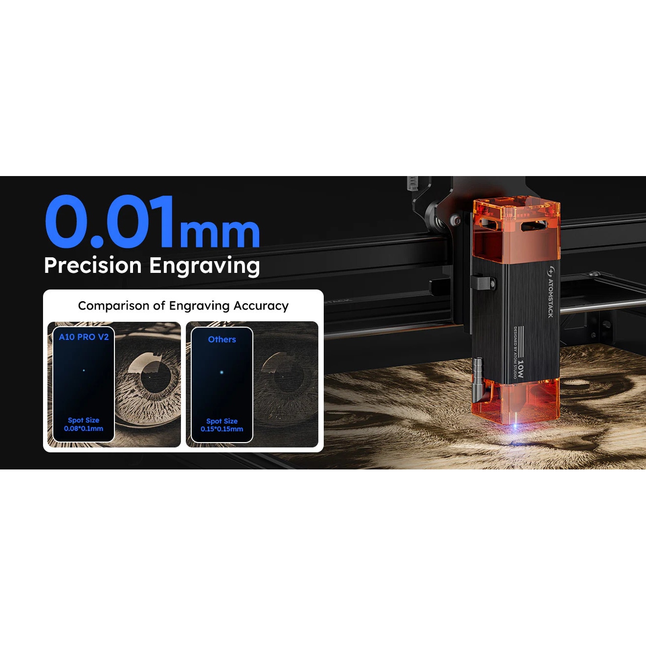 Masina de gravat Laser ATOMSTACK A10 Pro V2, 10W, Precizie 0.01mm