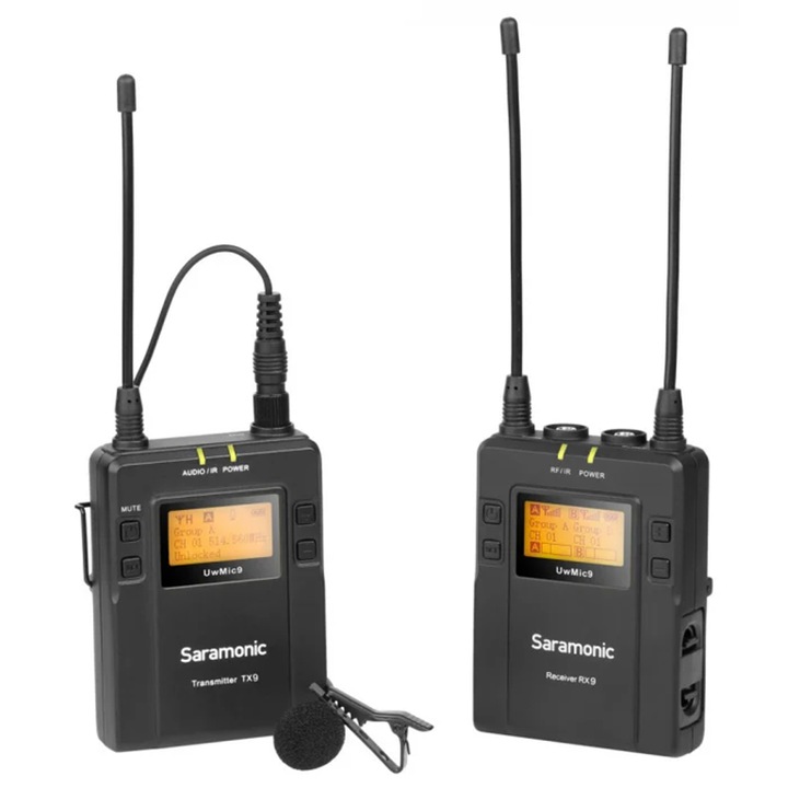 Set microfon wireless Saramonic UwMic9, omnidirectional, alb/negru, profesional