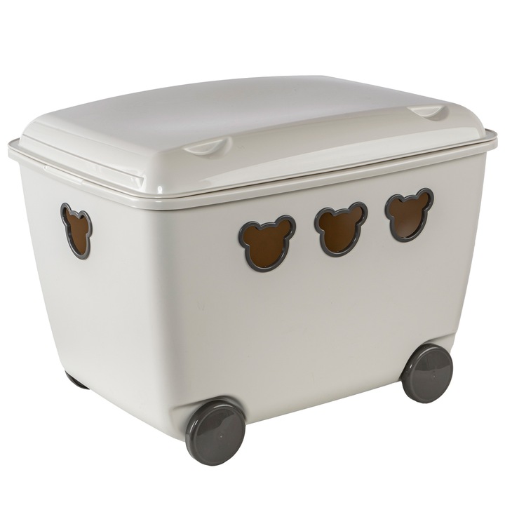 Cutie Depozitare Jucarii, Edanti, 55 L, Pe Roti, Cu Capac, Plastic, Alb