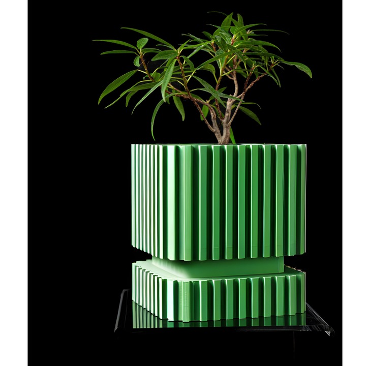 Ghiveci de flori 3d Tower rotund 13 x 14 cm, Culoare Verde