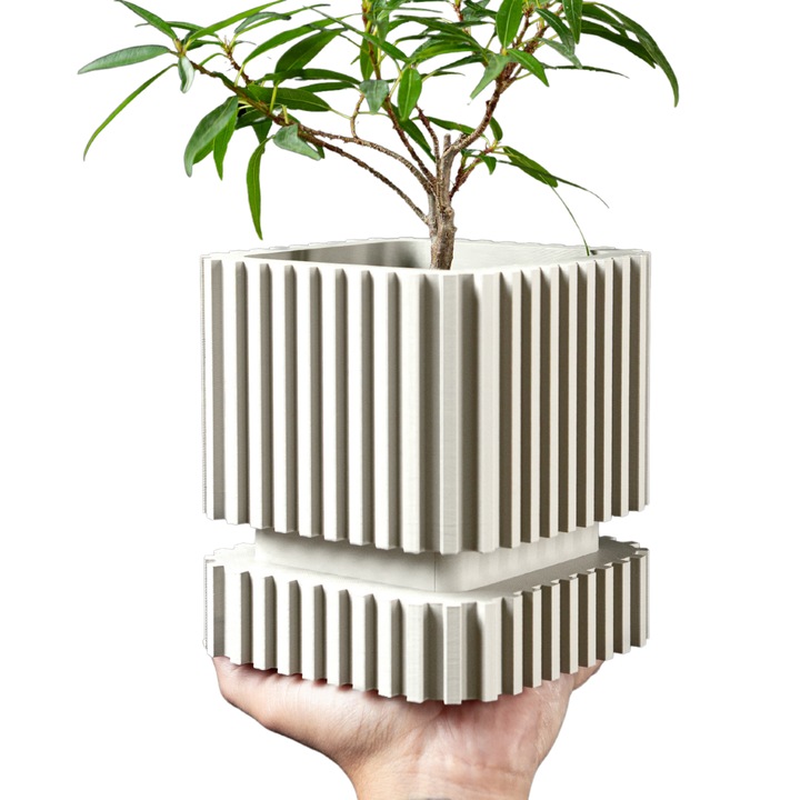 Ghiveci de flori 3d Tower rotund 12 x 13 cm, Culoare Alb